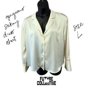 Future Collective Silky Button Down, Cream Size Large, Like New